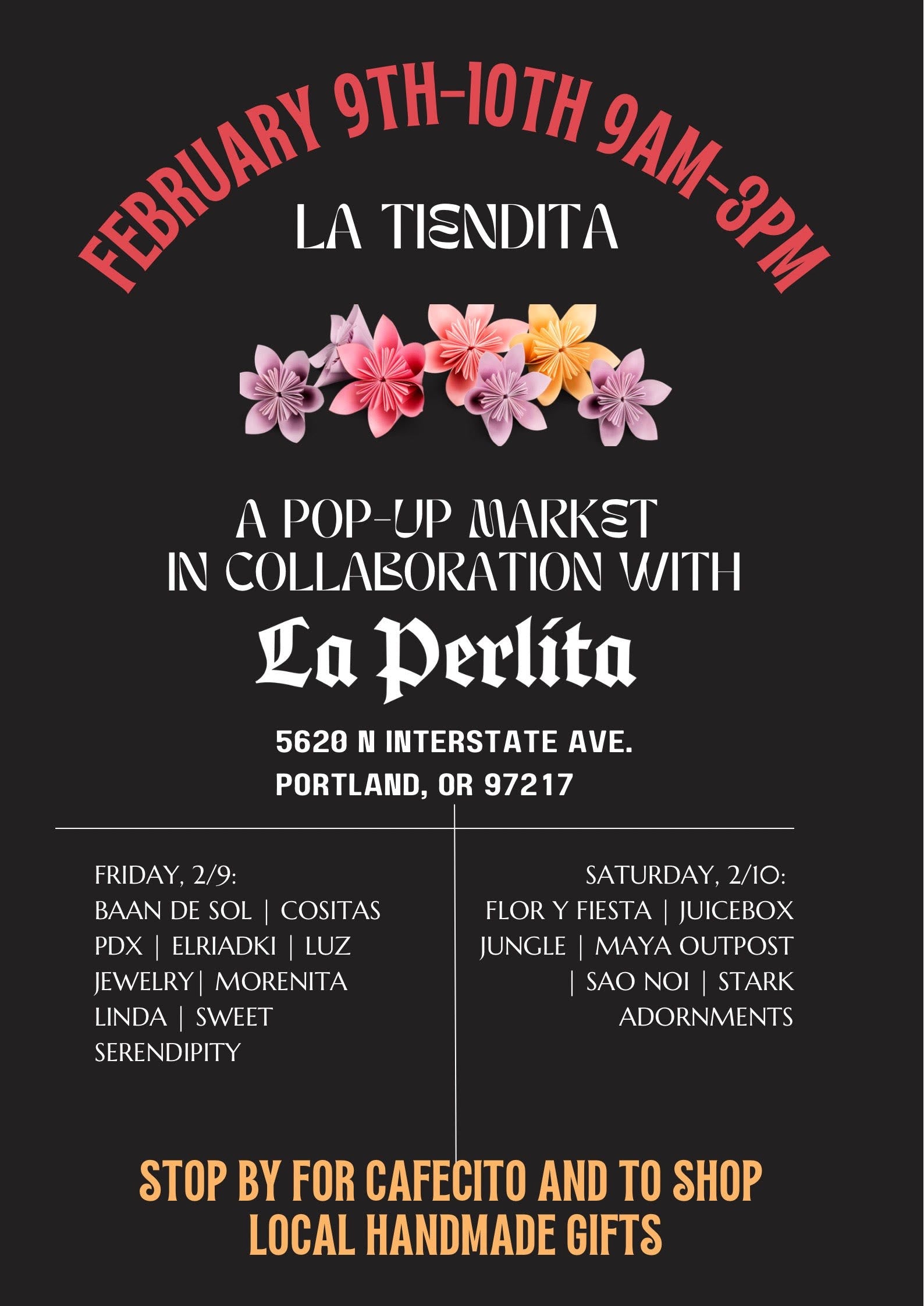 Market poster for La Perlita market pop up